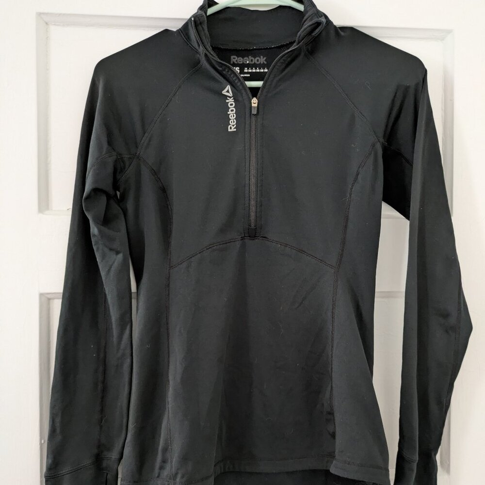 Reebok black long sleeve half zip athletic top XS